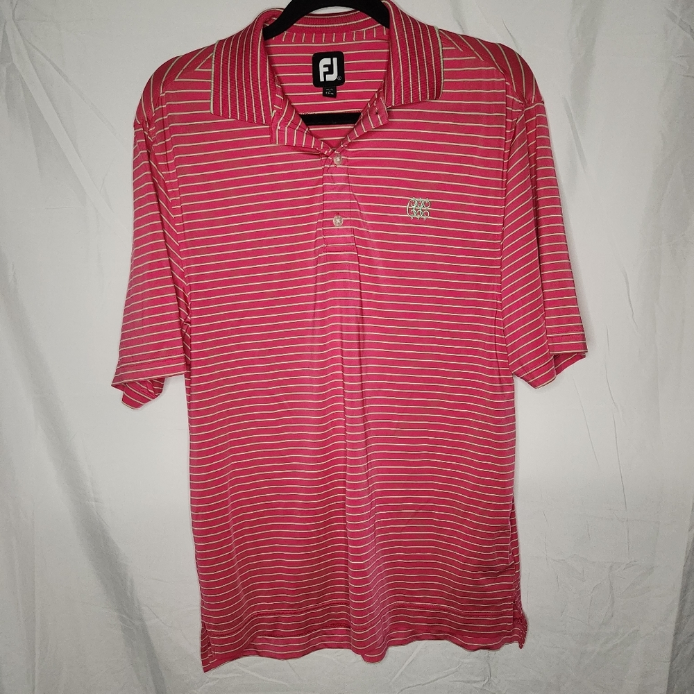 FootJoy Mens Small 3 C Logo Striped Short Sleeve Polo Shirt Pink Green